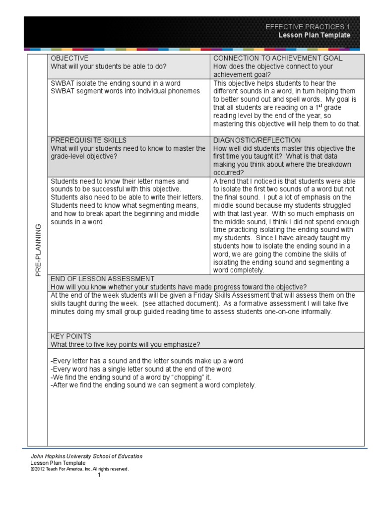 Lesson Plan Template: Effective Practices 1 | PDF | Lesson Plan ...