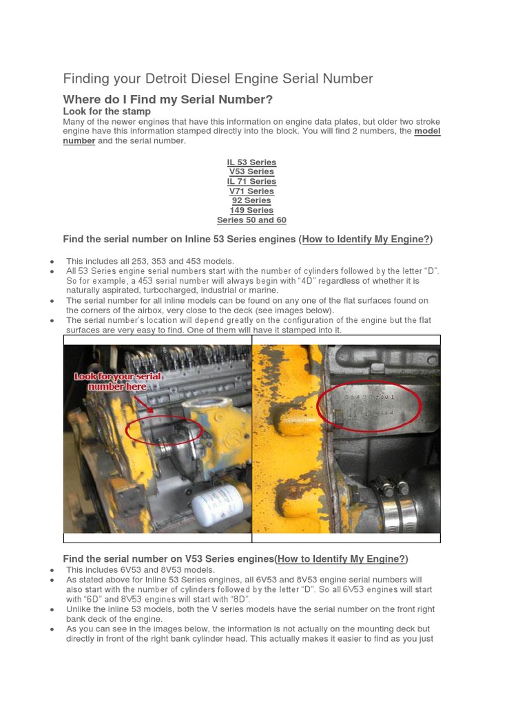 Finding Your Detroit Diesel Engine Serial Number PDF Cylinder
