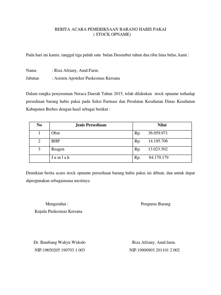 Berita Acara Pemeriksaan Barang Habis Pakai