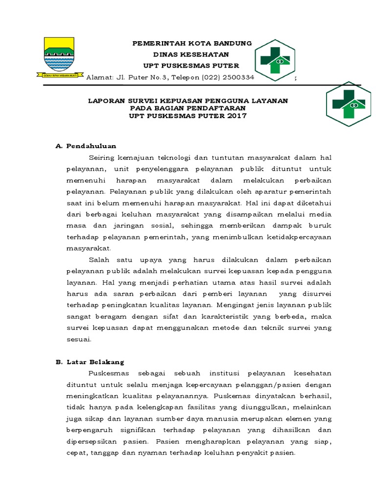 Laporan Survey Kepuasan Pelanggan Puskesmas Seputar Laporan