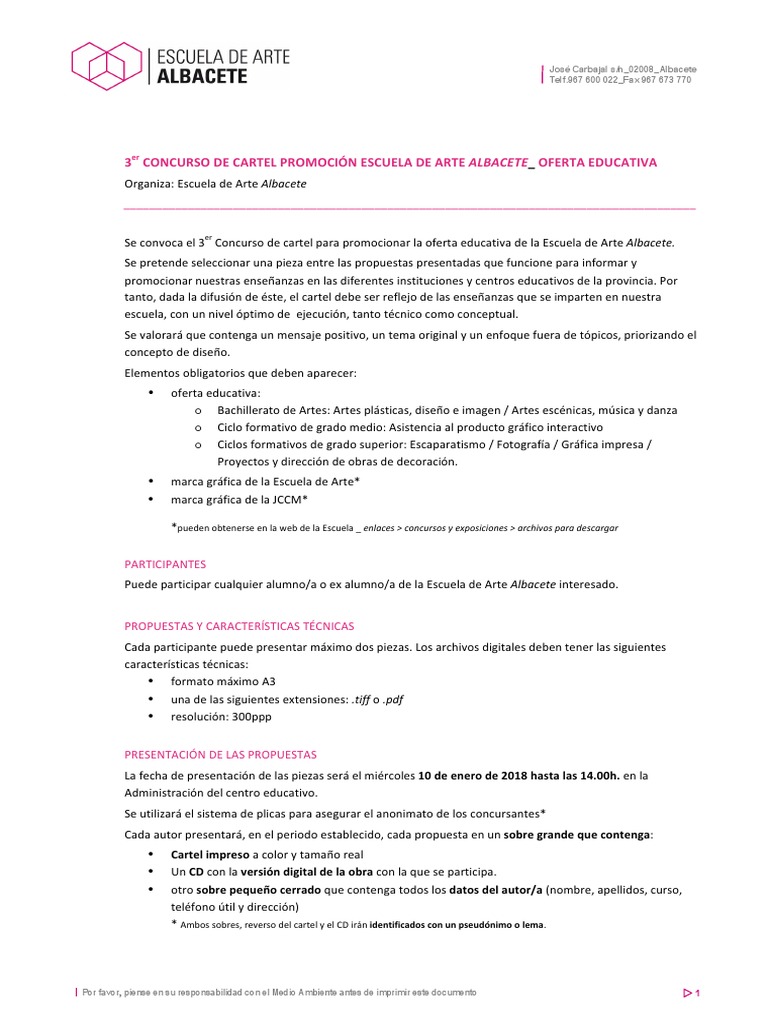 Concurso Para El Cartel Promocion De La Escuela De Arte De Albacete Pdf Poster Imagen