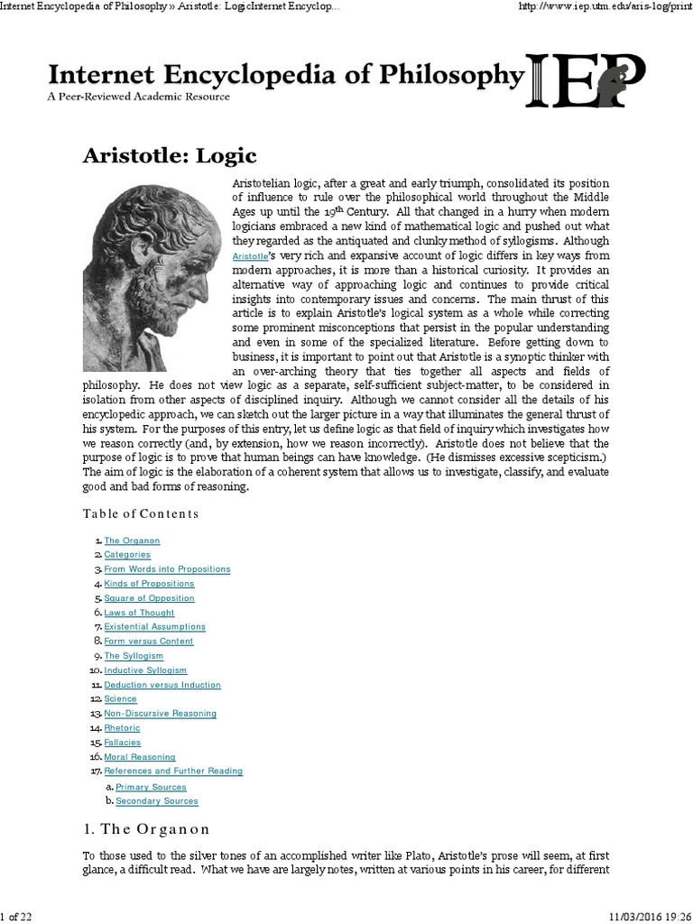 Aristotle, Logic - Internet Encyclopedia of Philosophy | PDF | Logic ...