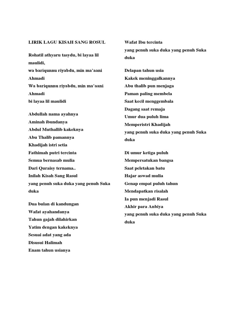 Lirik Lagu Kisah Sang Rosul | PDF