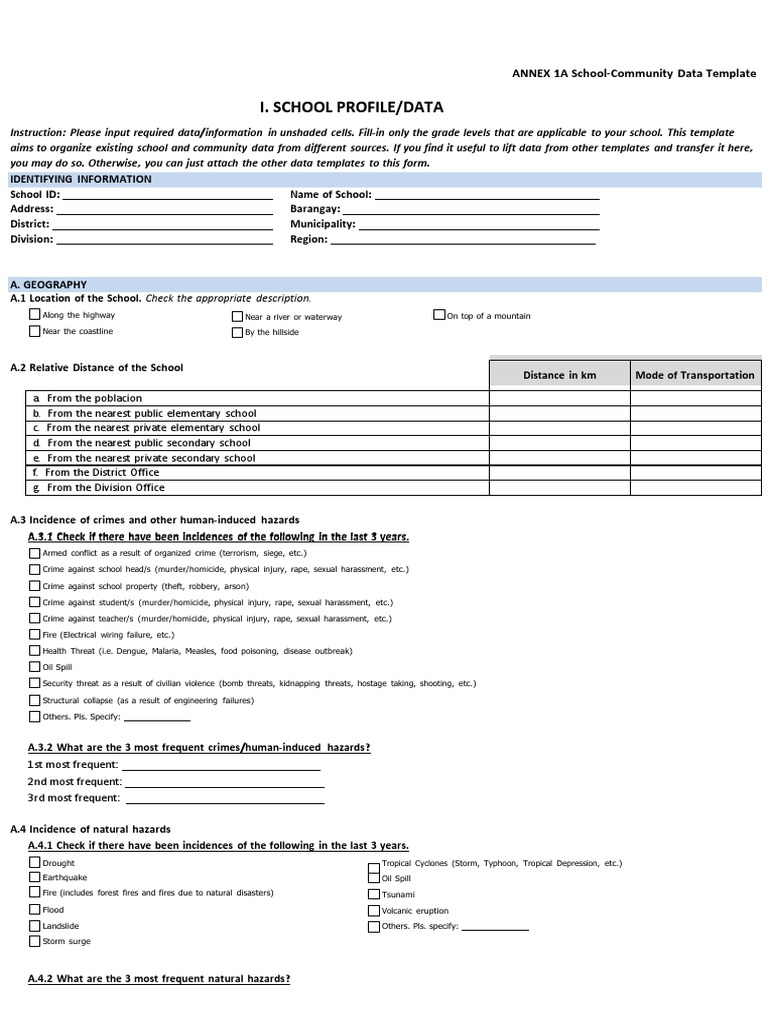 School-Community Data Template | PDF | Natural Hazards | Hazards