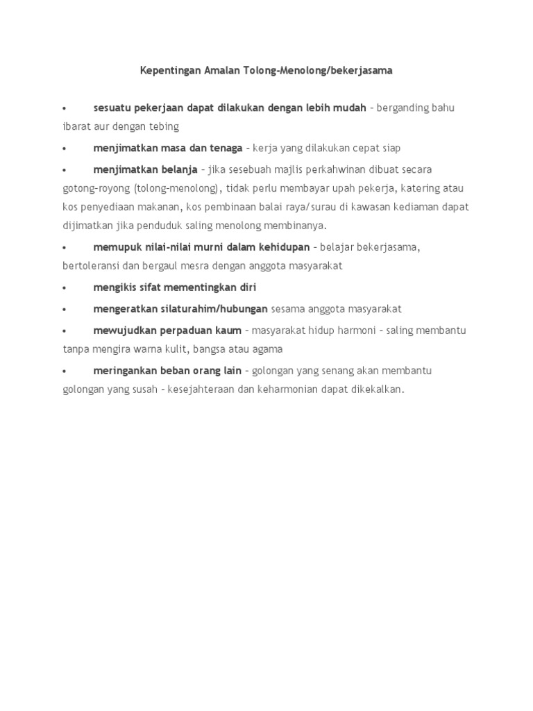 Kepentingan Amalan Tolong