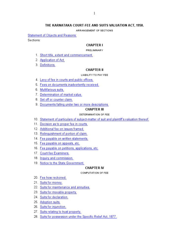 The Karnataka CourtFee and Suits Valuation Act, 1958. PDF Supreme