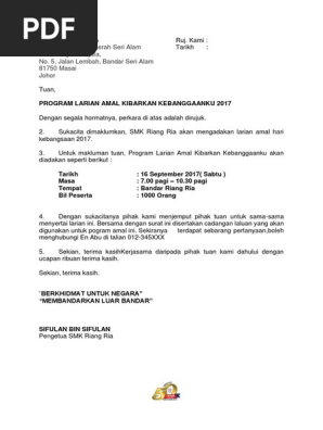Contoh Surat Makluman Larian Merdeka Kepada Polis