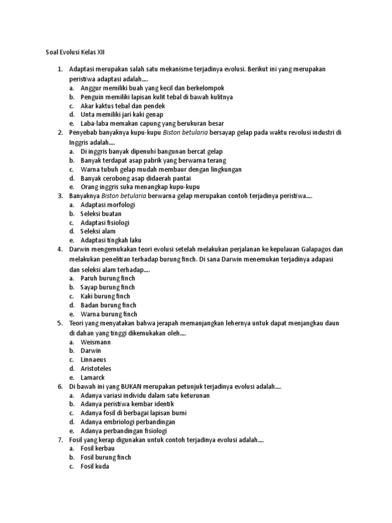 SoalEvolusi Kelas XII
