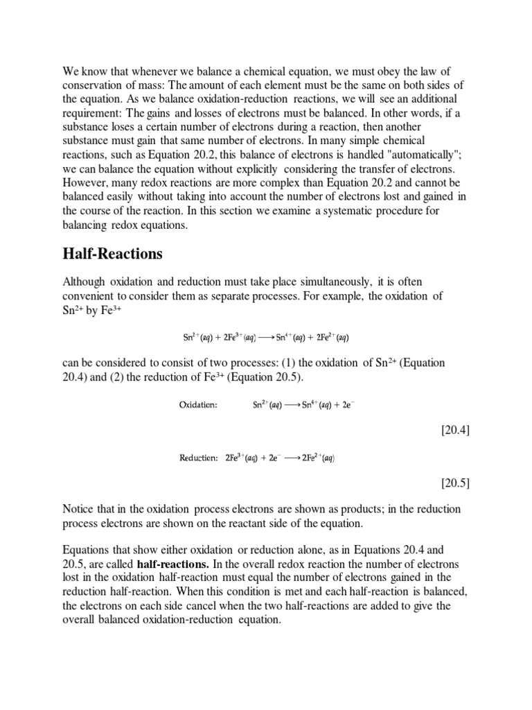 Balancing Redox Reactions in Acidic Solutions | PDF | Redox | Chemical ...