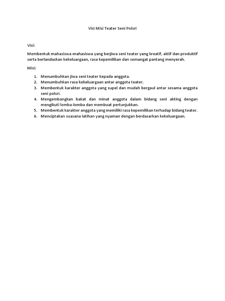 Visi Misi Teater Seni Polsri