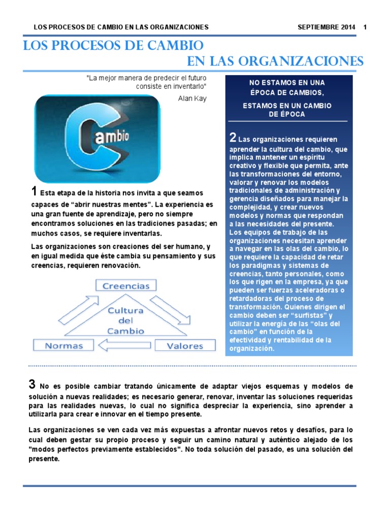 Los Procesos de Cambio en Las Organizaciones PDF | PDF | Liderazgo ...