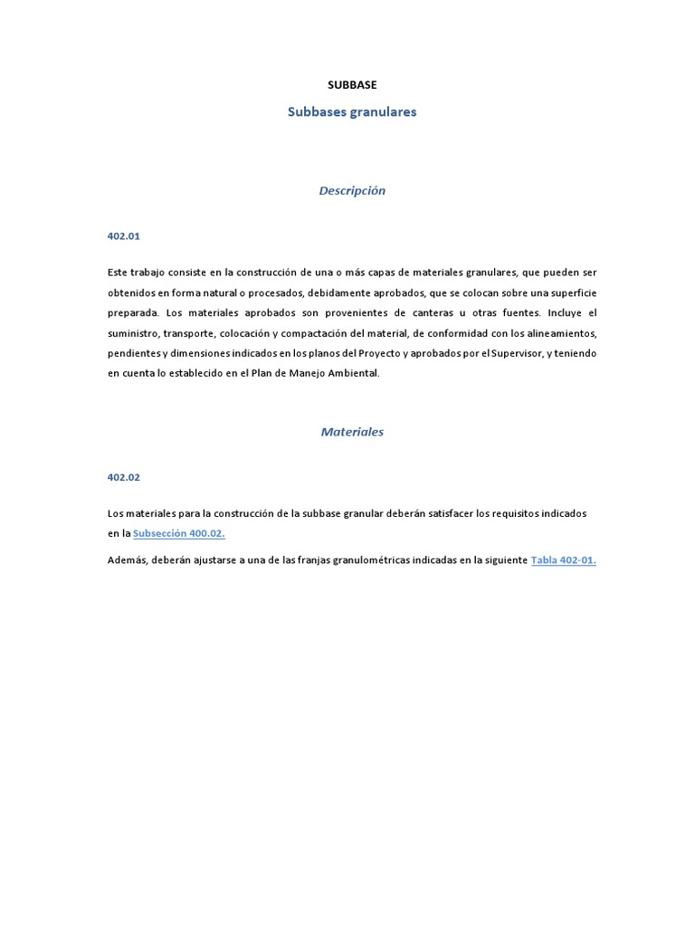 Especificaciones Tecnicas Base y Subbase | PDF | Agua | Densidad