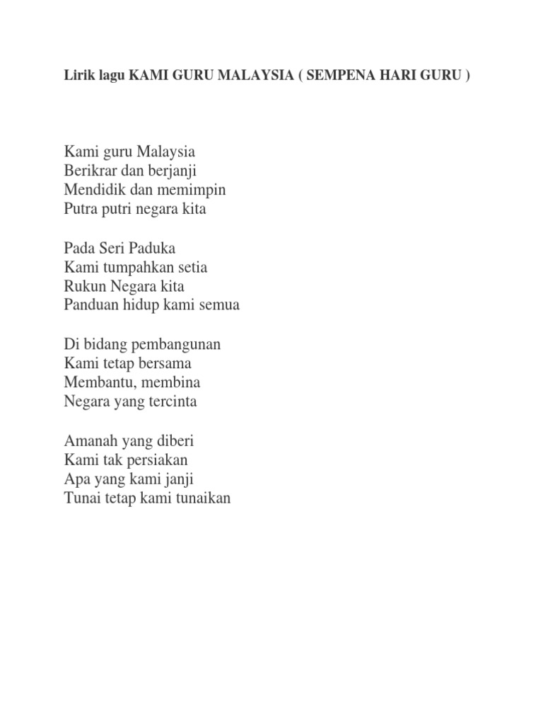 Lirik Lagu Kami Guru Malaysia
