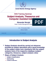 Subject Analysis, Thesaurus Und Computer Assisted Indexing: INIS Training Seminar