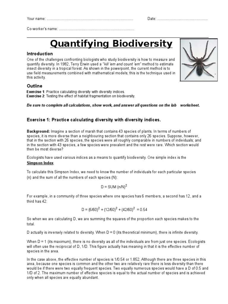 QuantifyingBiodiversity - Spider Lab | PDF | Biodiversity | Habitat