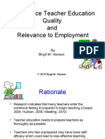 Pre-Service Teacher Education Quality and Relevance To Employment