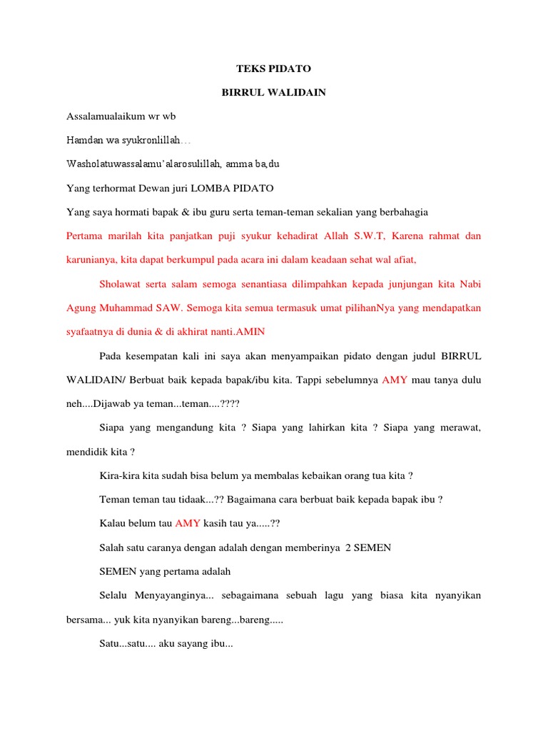 Teks Pidato Singkat Birrul Walidain Terbaru Kumpulan Referensi Teks Pidato
