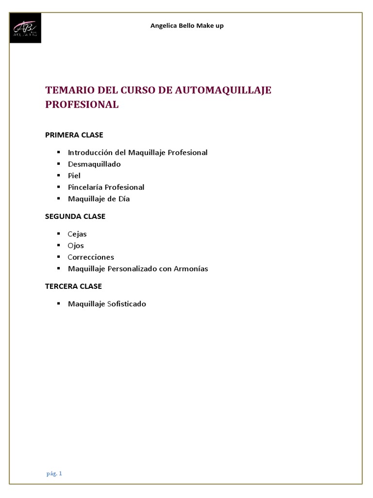 Temario Del Curso de Automaquillaje Profesional | PDF | Productos  cosméticos | Bienestar