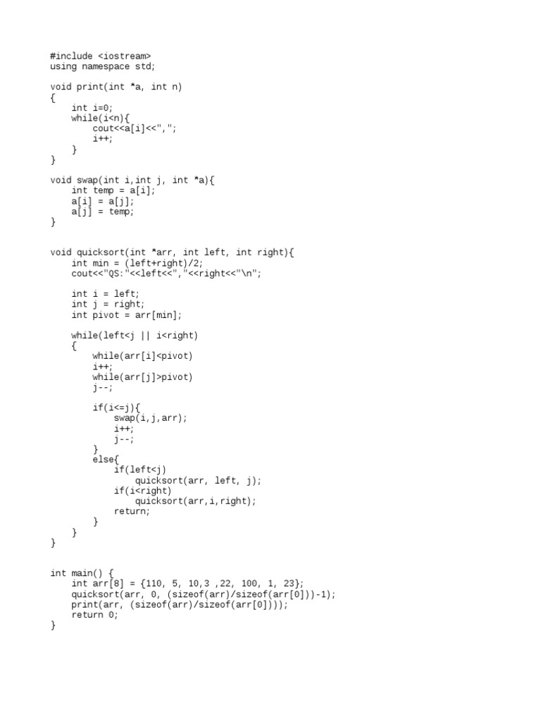 C++ Quicksort Algorithm Implementation | PDF