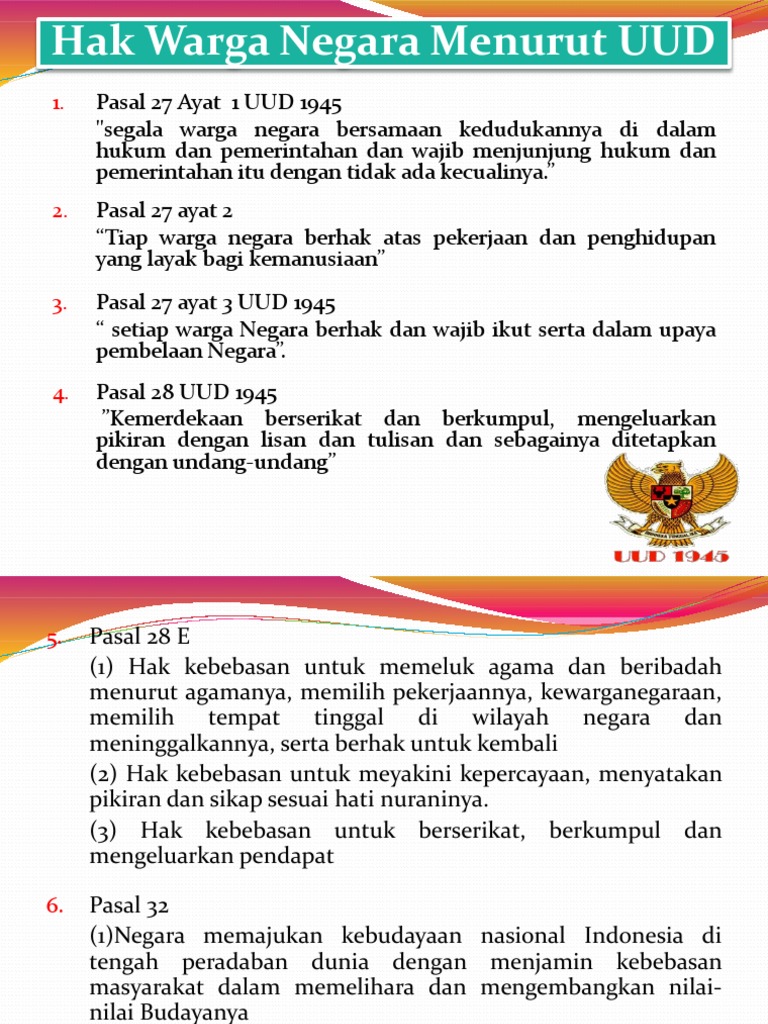 Hak Dan Kewajiban Warga Negara Menurut Uud
