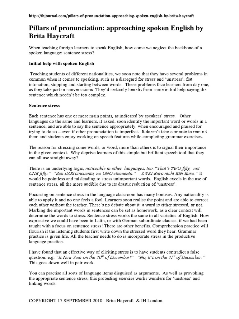 Haycroft Pillars of Pronunciation (IH2010) PDF Stress