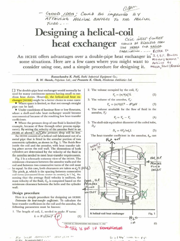 Designing A HelicalCoil Heat Exchanger PDF Heating, Ventilating