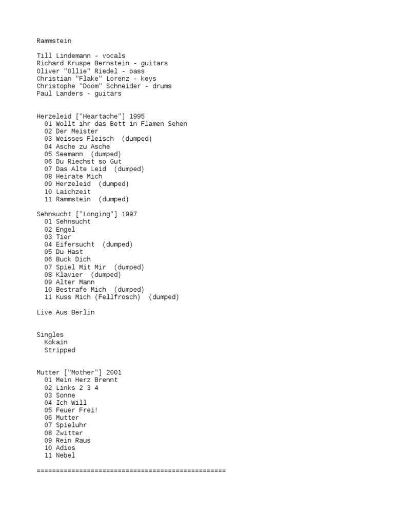 Rammstein Lyrics | PDF | Entertainment (General) | Nature