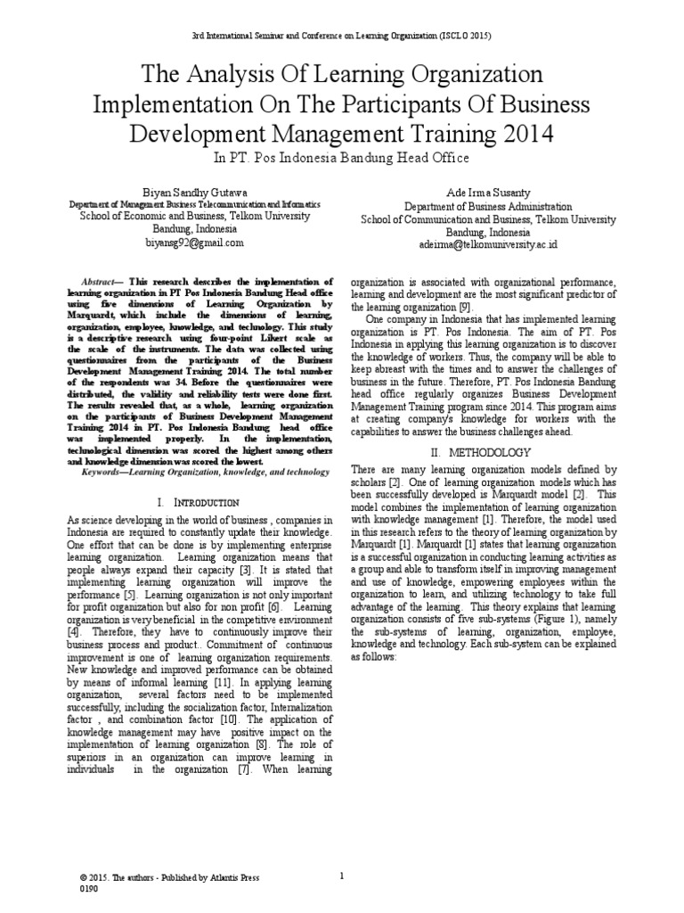 The Analysis of Learning Organization Implementation On The ...