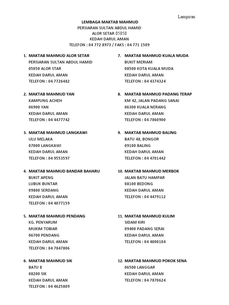Alamat Maktab Mahmudnegeri Kedah Pdf