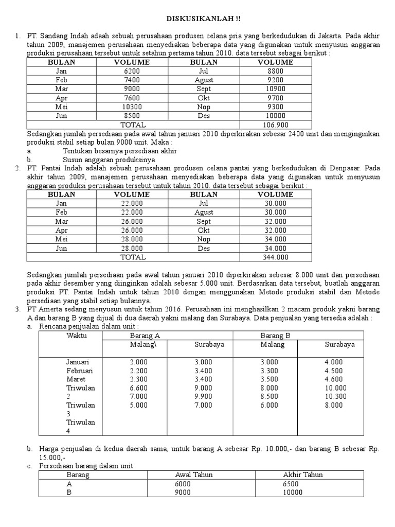 Contoh Soal Dan Jawaban Anggaran Produksi Kuartal Tahun Ke 2