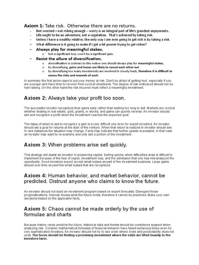 Gunther Zurich Axioms Summary PDF Investor Investing