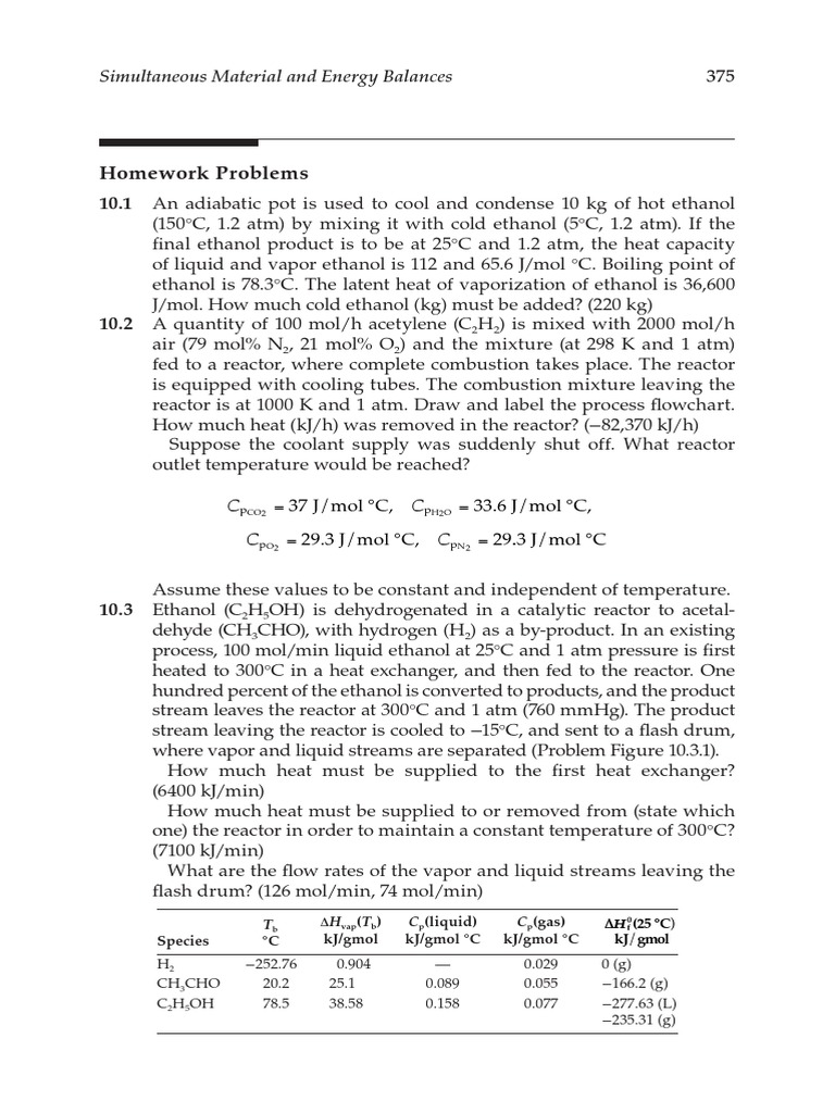 Material and Energy Balances Problems | PDF | Toluene | Chemical Reactor