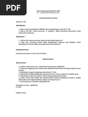 Surat Keputusan Direksi Tentang Karyawan Pensiun Pdf