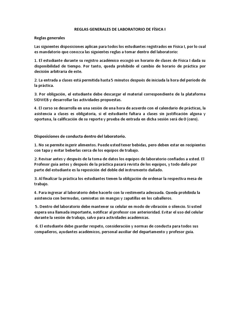 Reglas Generales de Laboratorio | PDF | Laboratorios | Maestros