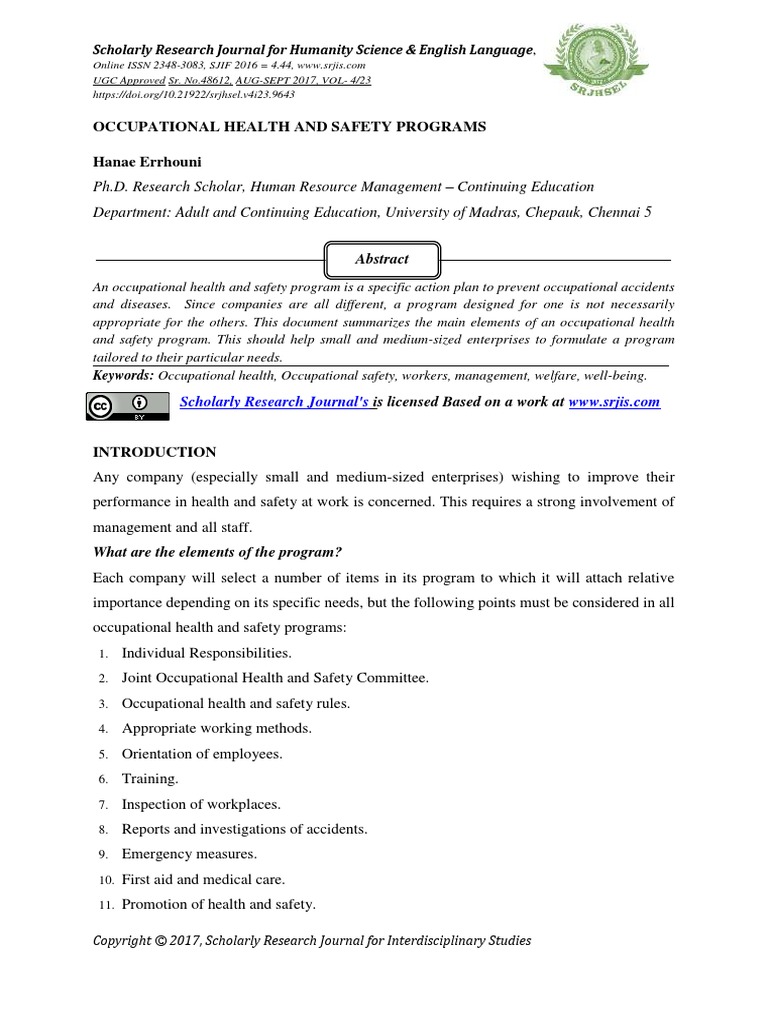Occupational Health and Safety Programs | PDF | Occupational Safety And ...