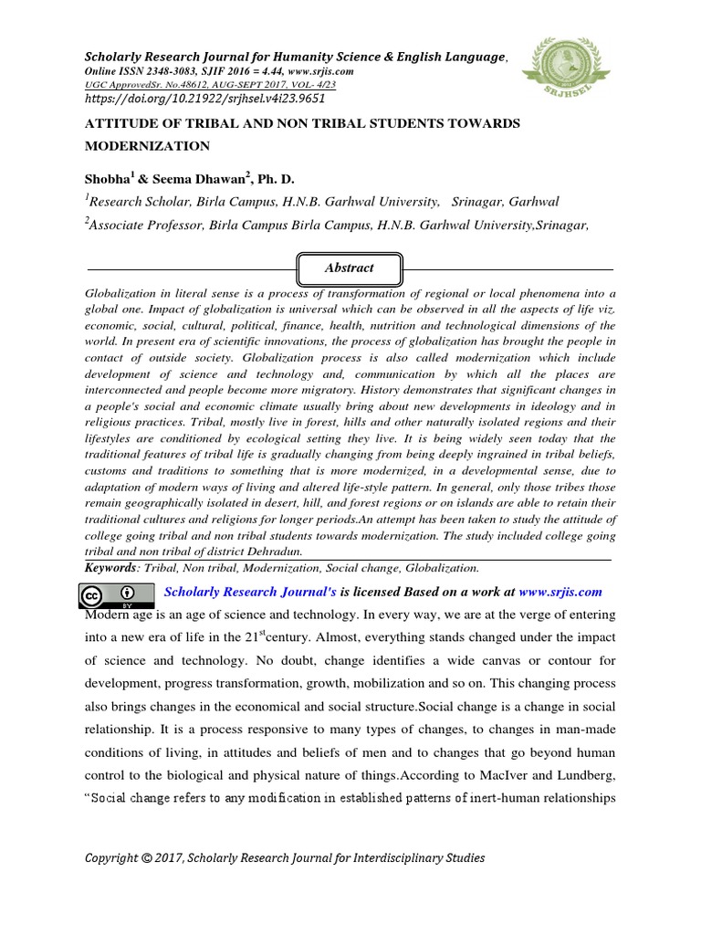 Attitude of Tribal and Non Tribal Students Towards Modernization | PDF ...