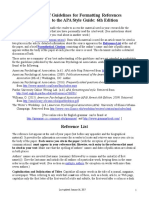 Summary of Guidelines For Formatting References According To The APA Style Guide: 6th Edition