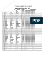 The State University of Zanzibar Approved Applicants by Tcu: SN Firstname Middlename Surname Gender Programme Name