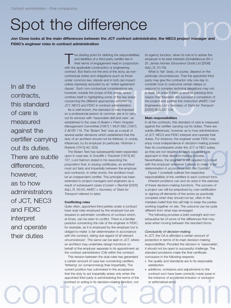 JCT Nec and Fidic PDF | PDF | Employment | Private Law