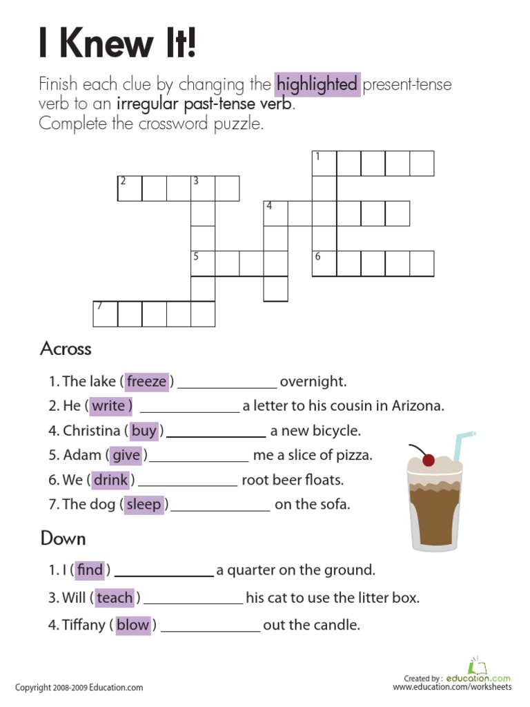 irregular past tense crossword third pdf pdf