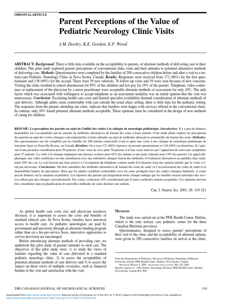 Parent Perceptions May Contribute To >> Parent Perceptions Of The Value Of Pediatric Neurology Clinic Visits Parent Perceptions May Contribute To >> Parent Perceptions Of The Value Of Pediatric Neurology Clinic Visits