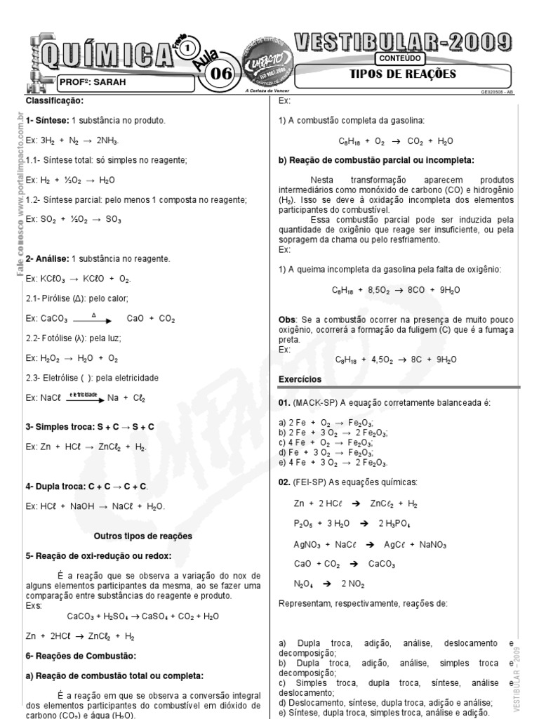Exercícios Sobre Reações Exotérmicas E Endotérmicas 9 Ano