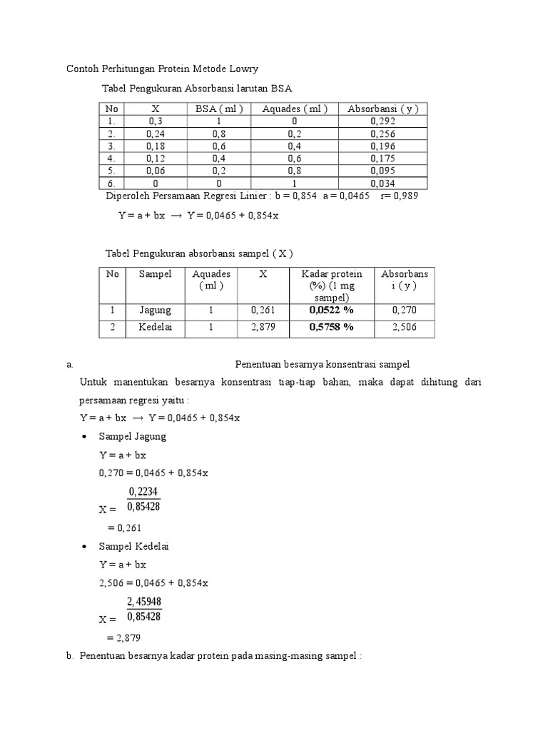 Contoh Perhitungan Protein Metode Lowry