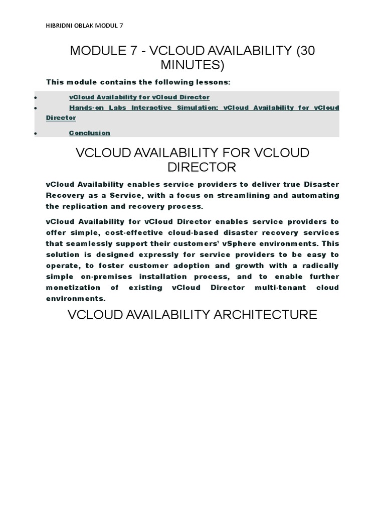 vCloud Availability Module 7 Guide | PDF | Replication (Computing ...
