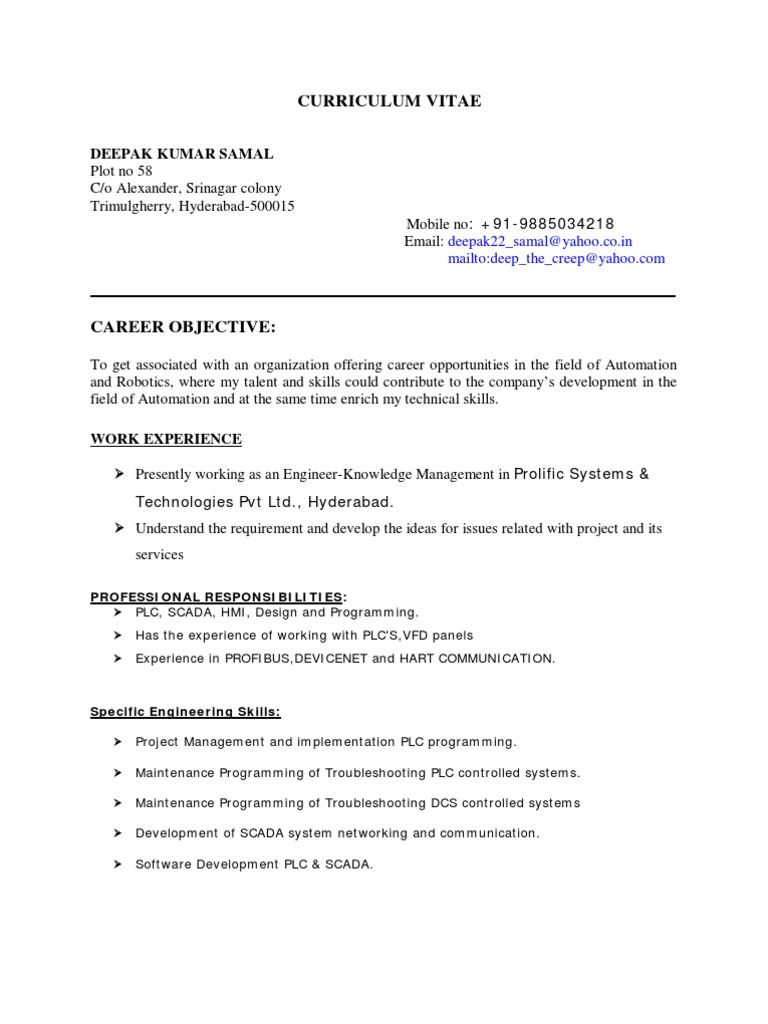 Deepak Kumar Samal - Automation Engineer CV | PDF