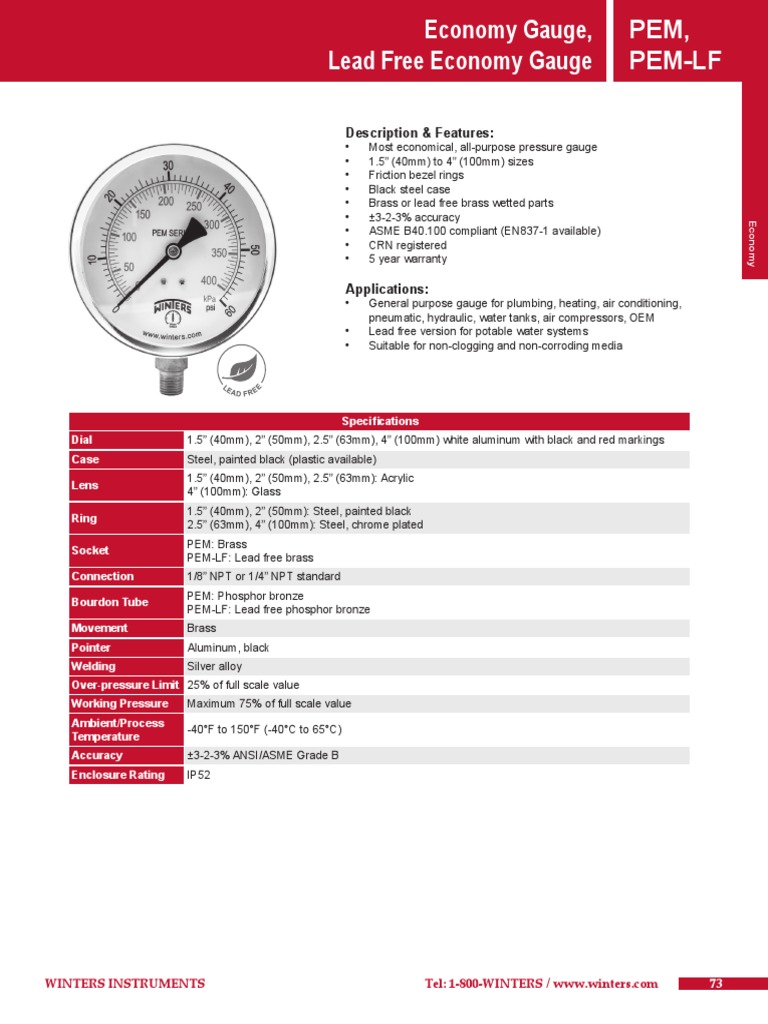 PEM_PEMLF Brass Pressure Measurement