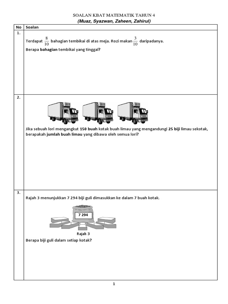 Soalan Kbat Matematik Tahun 4