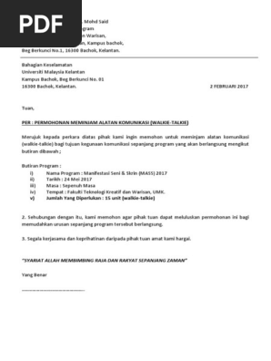 Surat Permohonan Pinjam Walkie Talkie Pdf