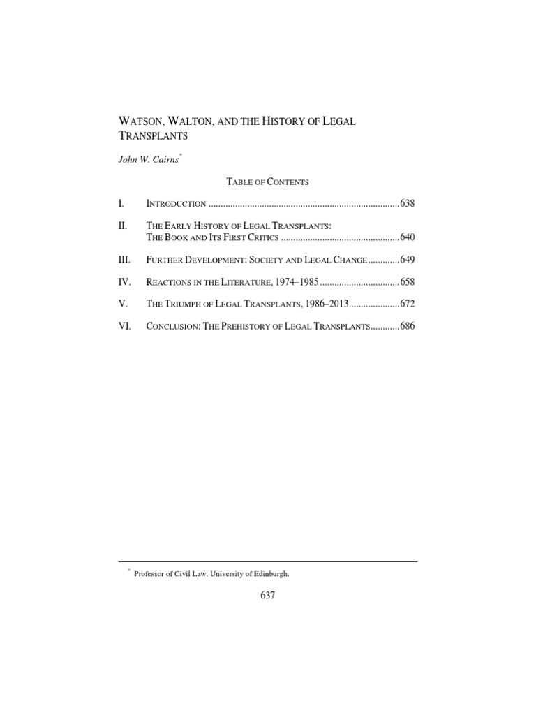 Watson's Legal Transplants Explored | PDF | Jurisprudence | Comparative Law
