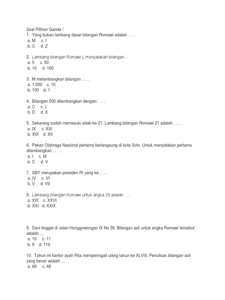 Soal Pilihan Ganda Klsa 4 Doc